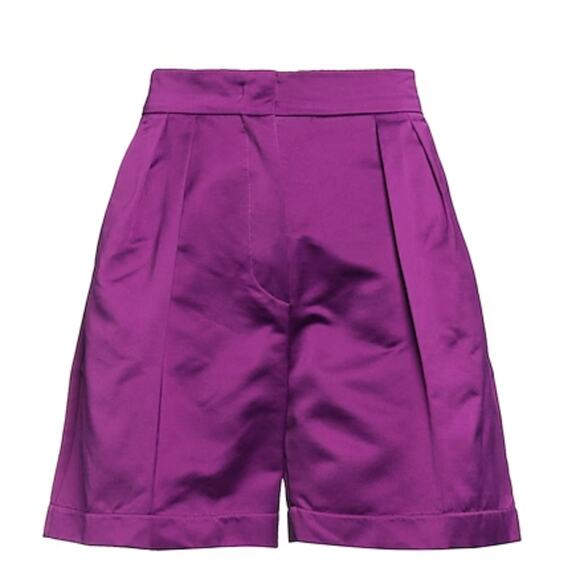 Max Mara Weekend Fuchsia Plum Purple Pleated Linen Blend Bermuda Shorts size 8 - Picture 3 of 9